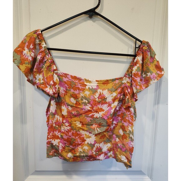 Women's Cynthia Rowley Floral Flutter Sleeve Crop Top Large - Picture 2 of 10